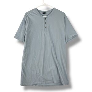 Eddie Bauer T Shirt Mens L Large Light Blue Henley Short Sleeve Tee